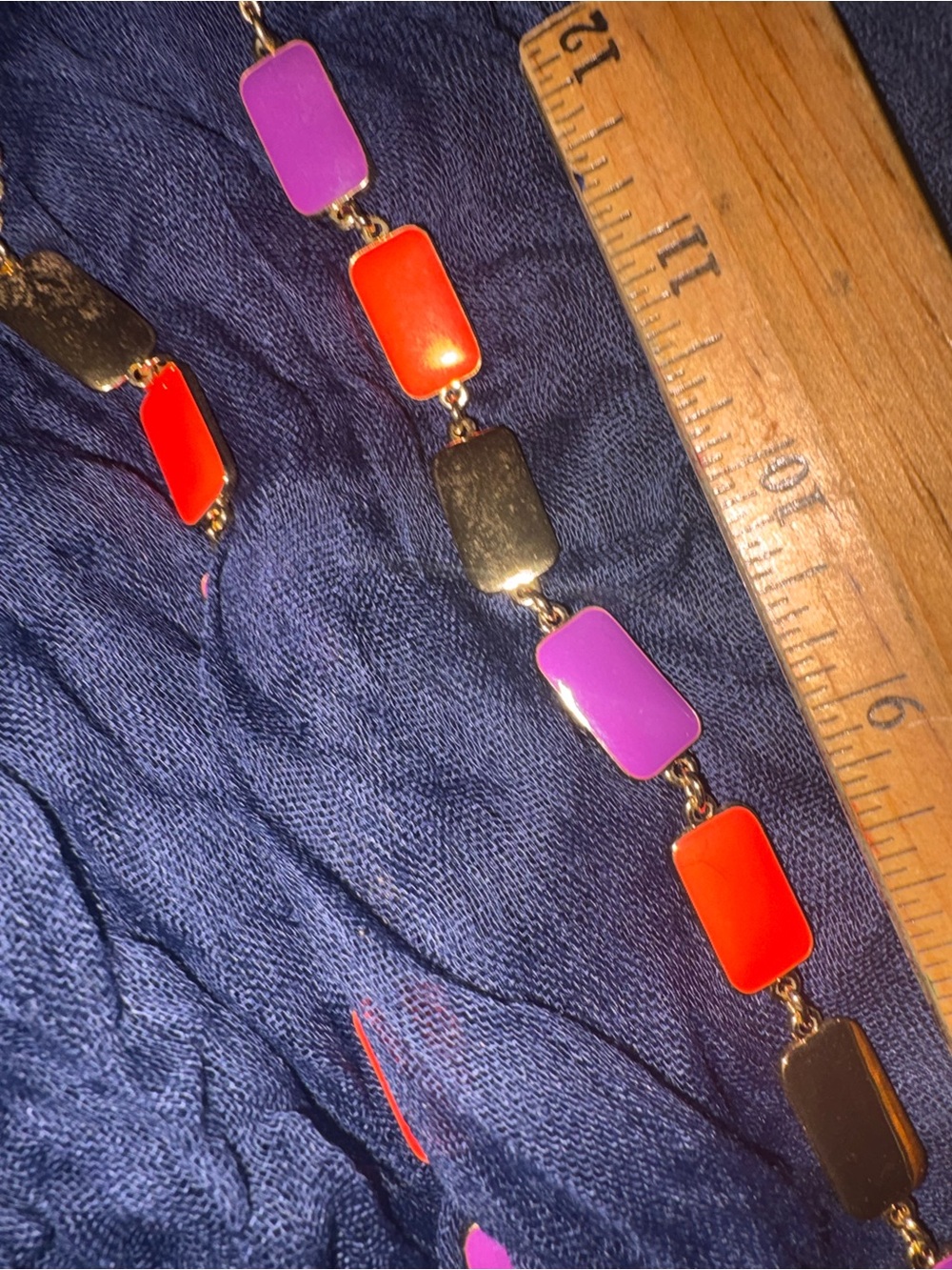 Colorblock Rectangular Link Necklace - Purple & Red